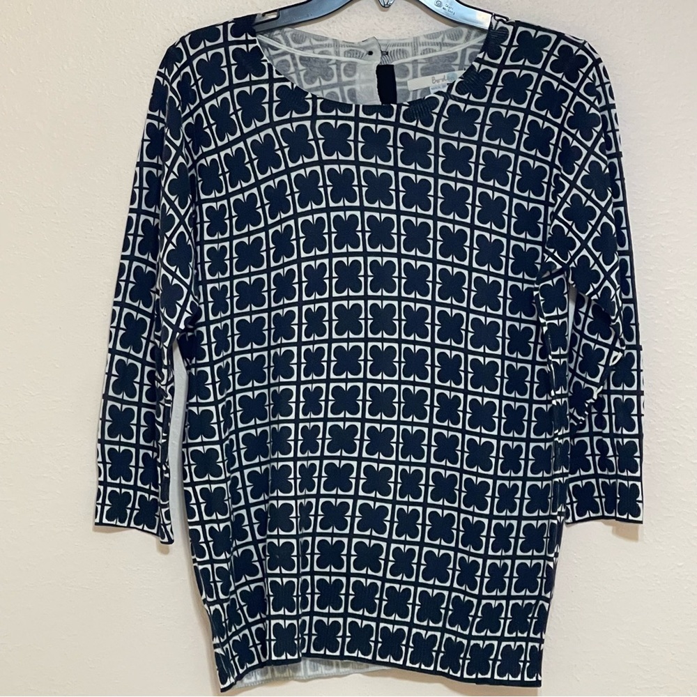 Boden Back Button Crew Neck 3/4 Sleeve Sweater Size 12